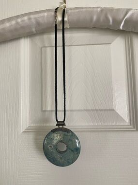 Vintage Round Teal Stone Pendant Necklace - Women Jewelry